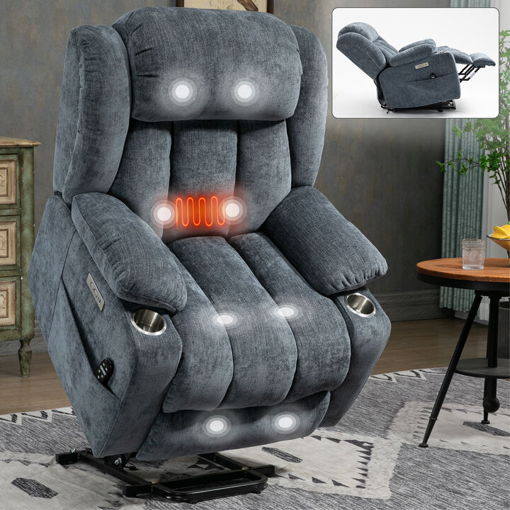 Merax Chenille Power Lift Recliner Chair, Heavy Duty Motion Mechanism with 8-Point Vibration Massage and Lumbar Heating