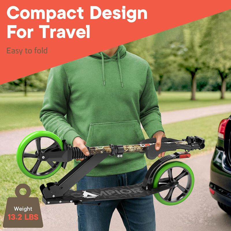 Kick Scooter for Ages 6+, for Kids, Teens, and Adults, Max Load 240 LBS, Foldable, 8-inch Big Wheels for Kids and Adults, with Kickstand, 3 Adjustable Levels, Child Safety Approved