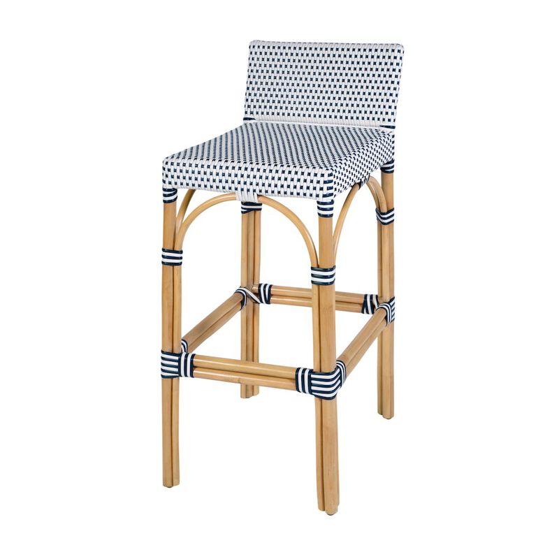 Butler Specialty Serienna 30 in. Seat Height Rectangular Rattan Low Back Bar Stool White and Gray image number 0