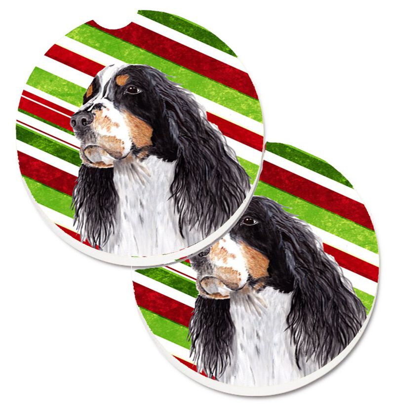 Caroline's Treasures Springer Spaniel Candy Cane Holiday Christmas Set of 2 Cup Holder Car Coasters SC9321CARC, 2.56, Multicolor image number 0