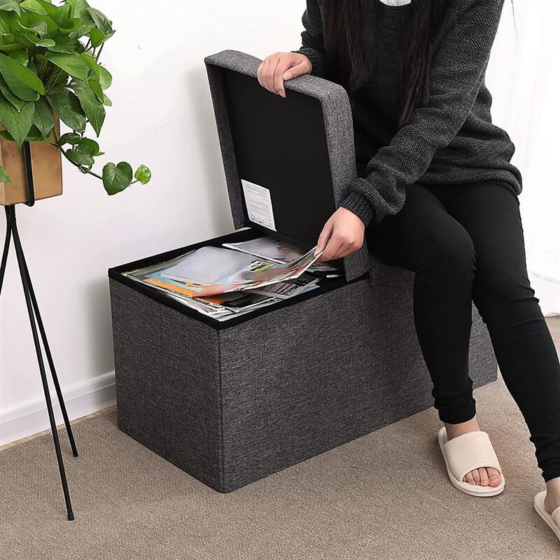 Foldable Ottoman with Storage Compartment – Soft-Top Organizer for Pillows, Toys, or Magazines