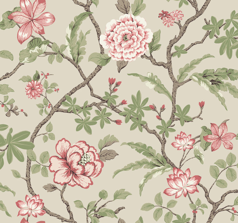 Courtyard Botanical Pink Wallpaper