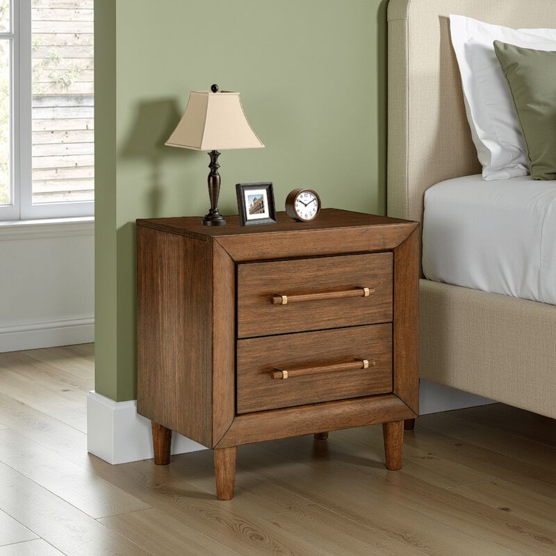 Jeyn Nightstand, 2 Drawers, Traditional Dark Brown Solid Hardwood - Benzara