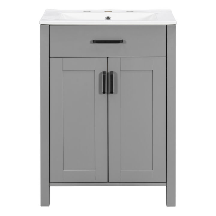 Whisen 24" Modern Bathroom Vanity Combo with Ceramic sink, 2 Soft-Close Doors