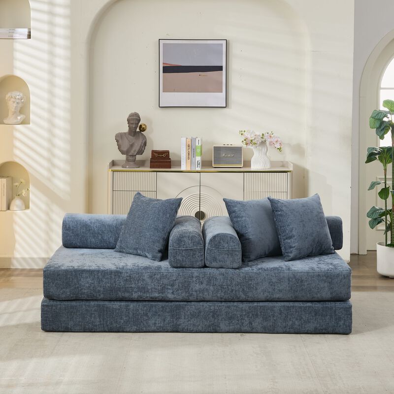 Convertible Folding Mattress Couch, Chenille Floor Sofa with Armrest, Floor Sofa Lounge Couch image number 8