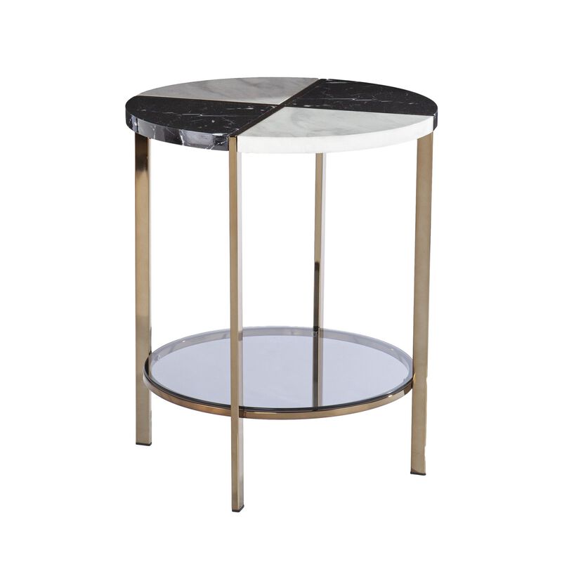 Homezia 24" Black Manufactured Wood And Iron Round End Table With Two Shelves