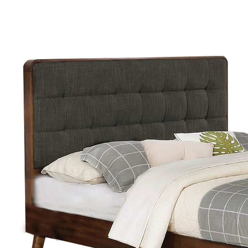 Wooden California King Size Bed with Tufted Headboard, Gray and Brown-Benzara