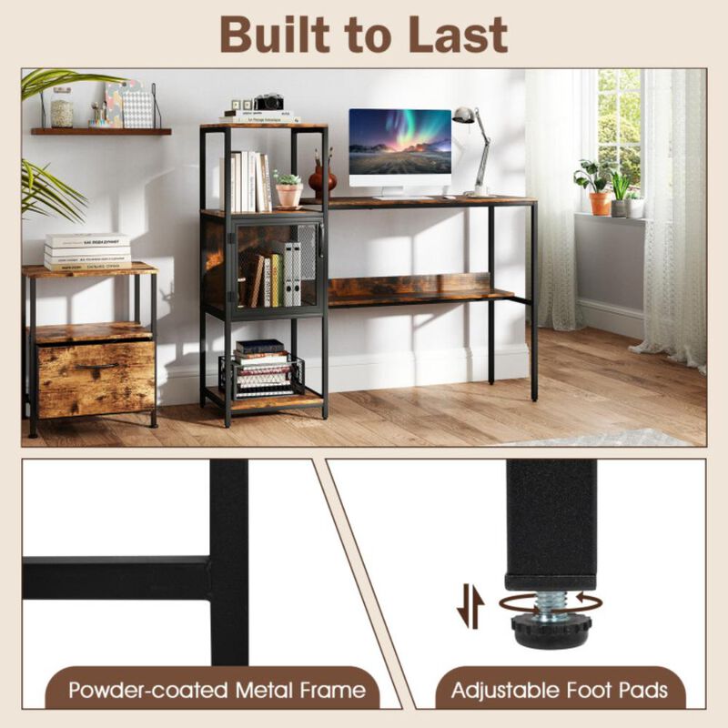 Hivvago Computer Desk with Bookshelf Home Office Desk with Storage Cabinet and Shelves-Rustic Brown