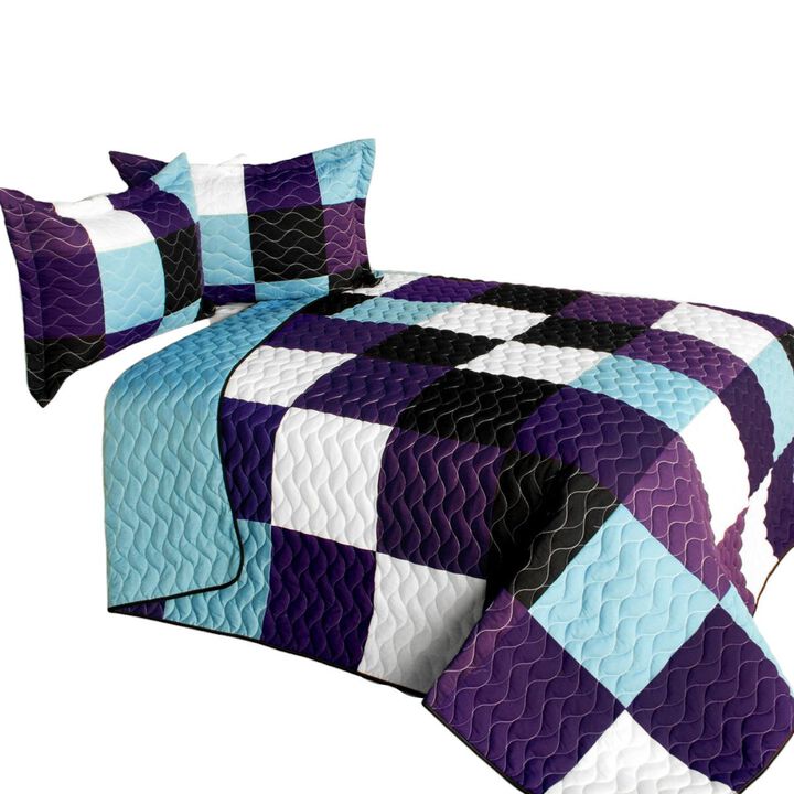 3PC Vermicelli-Quilted Patchwork Quilt Set Soft Lightweight Bedding