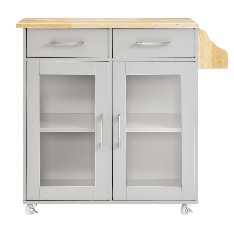 Modway Cuisine Rolling Kitchen Cart with Storage in Light Gray Natural - Portable Island for Kitchen with Spice Rack, Perfect as a Coffee Bar Cabinet, Butcher Block Island or Kitchen Island on Wheels image number 3
