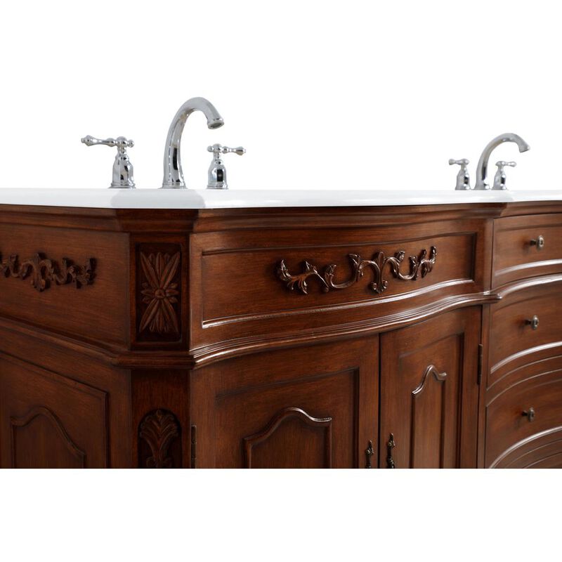 Elegant Kitchen and Bath 72 inch Double Bathroom vanity in Teak with ivory white engineered marble image number 3