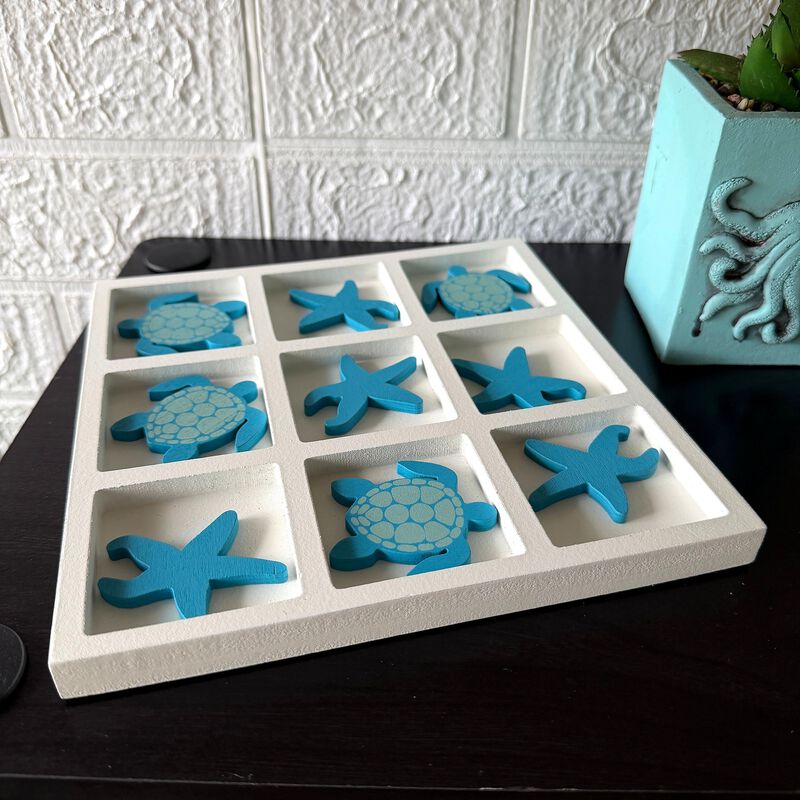 Coastal Sea Turtle Starfish Sculpture Decor Board White Blue Wood 775 In image number 7