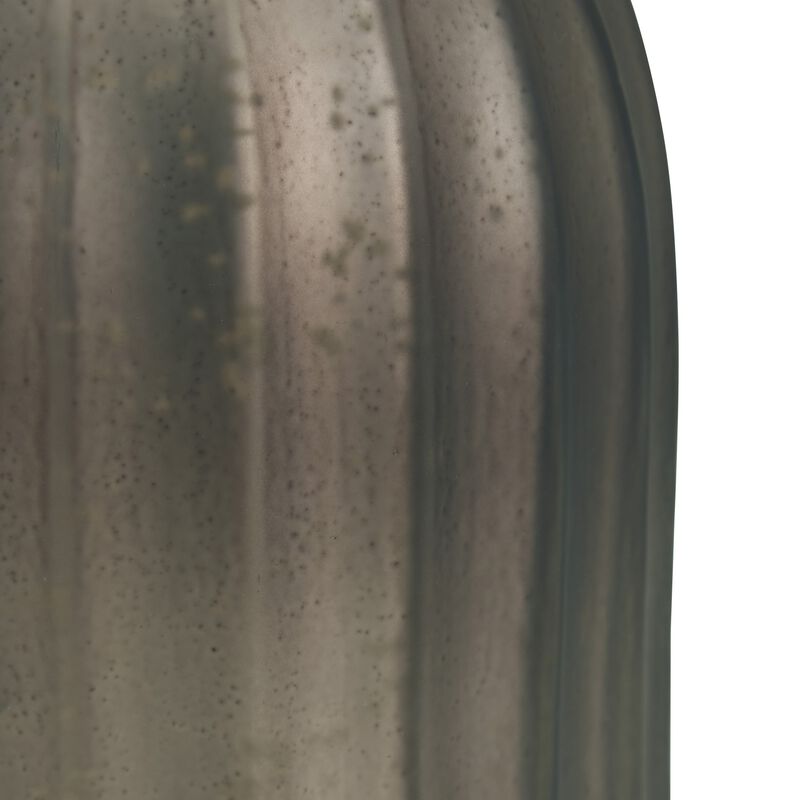 Cali 18 Inch Flower Vase, Round Base, Ribbed Fluted Brown Mercury Glass - Benzara