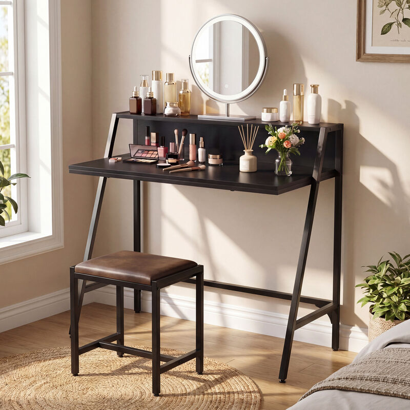 Home Desk with Raised Shelf and Metal Frame for Work and Study image number 4