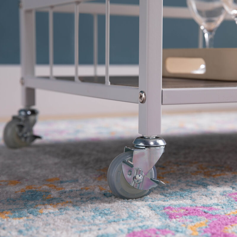 Dark Taupe & White Metal Frame Kitchen Cart with Enclosed Shelves