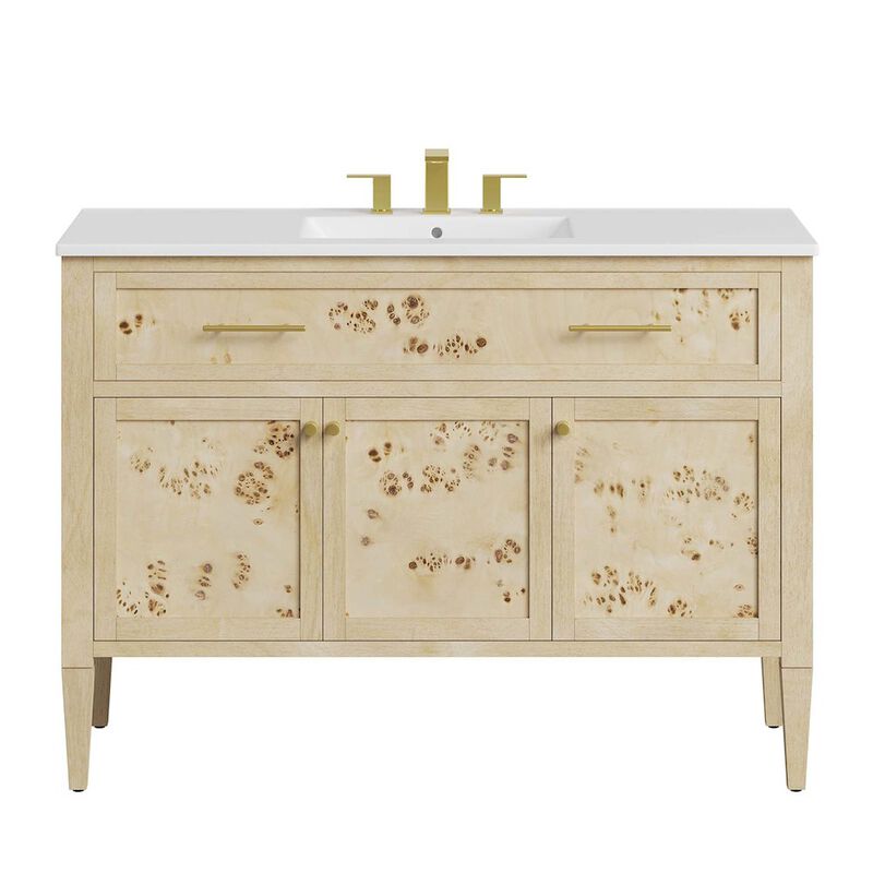 Modway Elysian 48" Wood Single Bathroom Vanity in White Burl with Ceramic Sink Basin image number 6