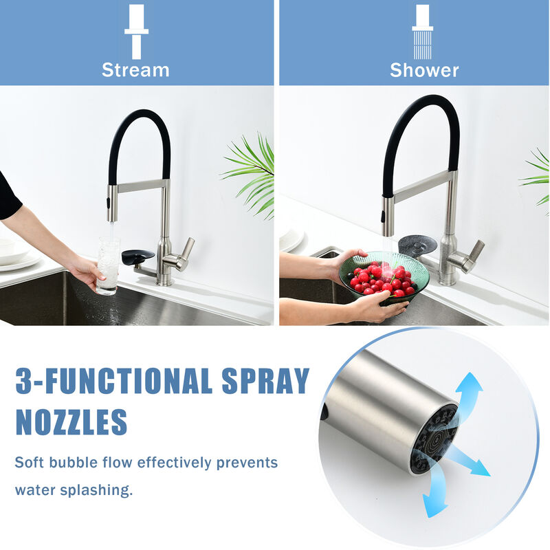 Kitchen Faucet with Magnetic Pull‑Out Sprayer, 360&deg; Swivel Single Handle High Arc Sink Faucet with Glass Rinser image number 5