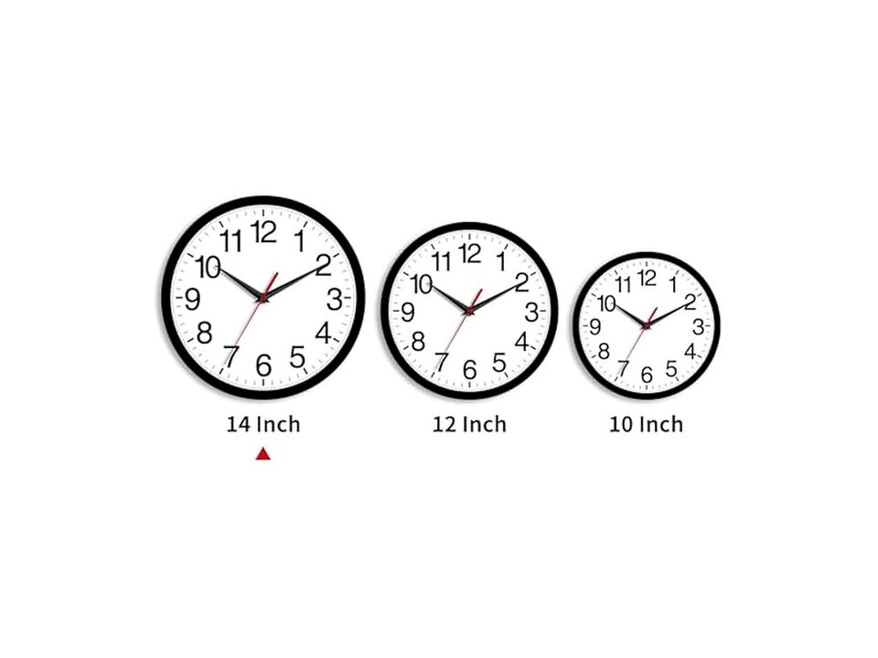 Black Wall Clock 14 Inch Silent Non Ticking Modern Battery Operated