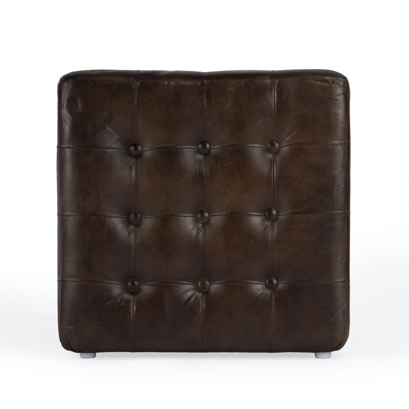 Butler Specialty Leon Button Tufted Leather Ottoman, Dark Brown image number 2