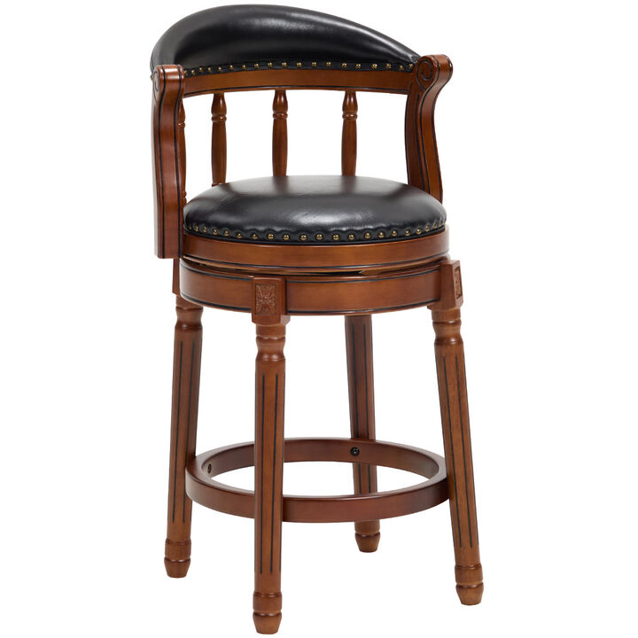 Clihome Cow Top Leather Wooden Bar Stools, 360 Degree Swivel Bar Chair with Backs