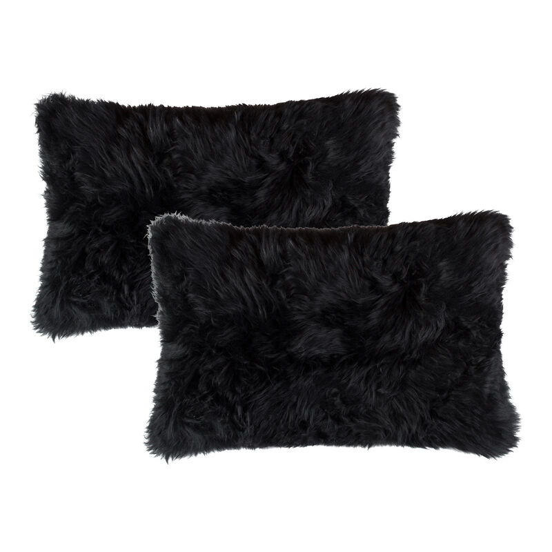 HomeRoots Set of Two 12" X 20" Black Sheepskin Lumbar Throw Pillows image number 2