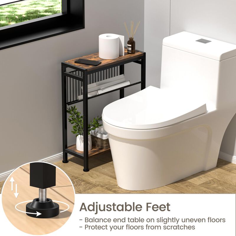 Small Side Table Set of 2 for Small Space, 3-Tier Narrow End Table with Magazine Holder, Slim Nightstand, Skinny Snack Couch Tab