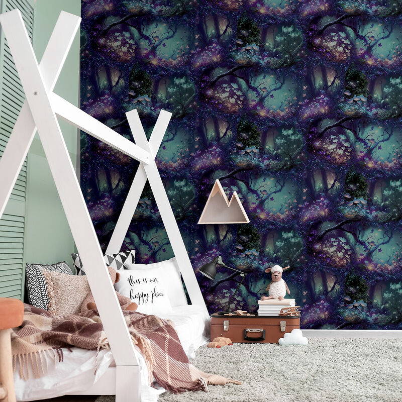 Oleda Dark Blue Magical Garden Wallpaper image number 5