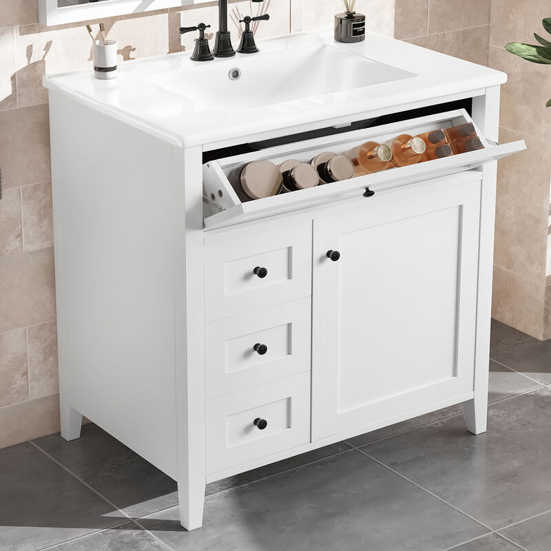 Merax Bathroom Storage Vanity with 3 Left Drawers, Right Cabinet with Adjustable Shelves image number 3