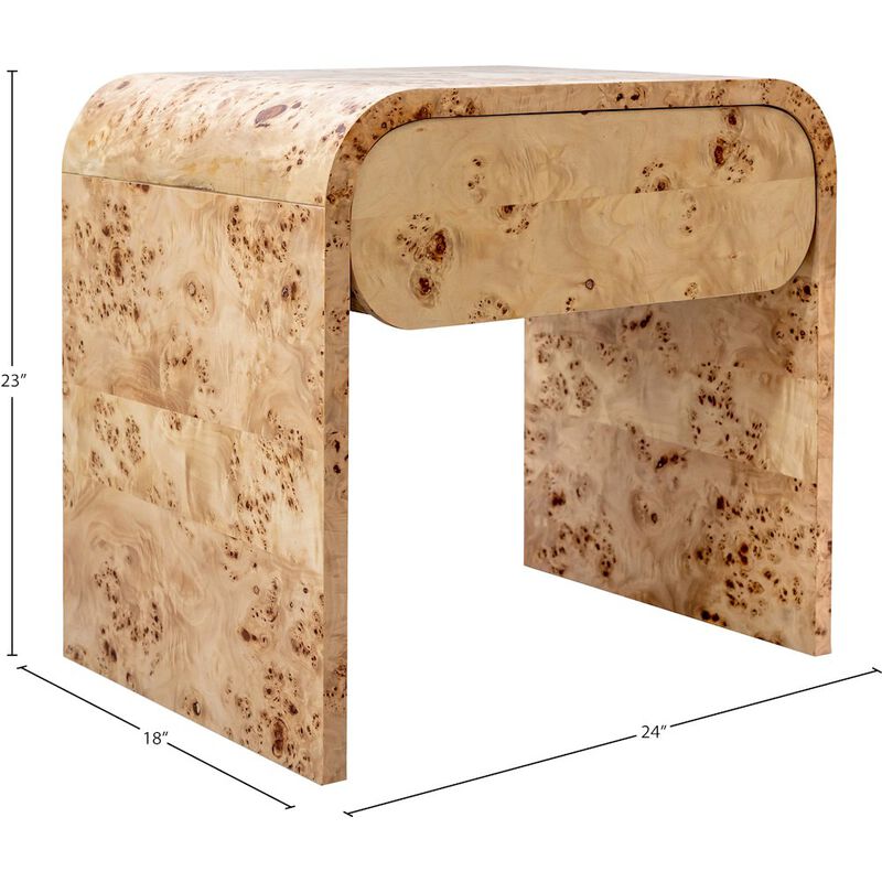 Meridian Furniture Cresthill Natural Burl Wood Night Stand