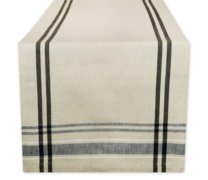 14" x 108" Neutral Taupe and Black French Stripe Rectangular Table Runner