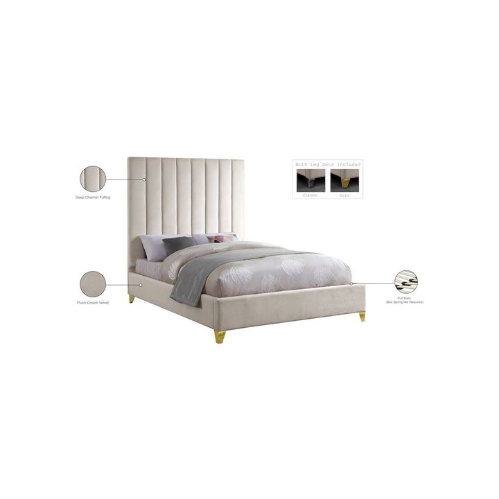 Meridian Furniture Via Cream Velvet Queen Bed