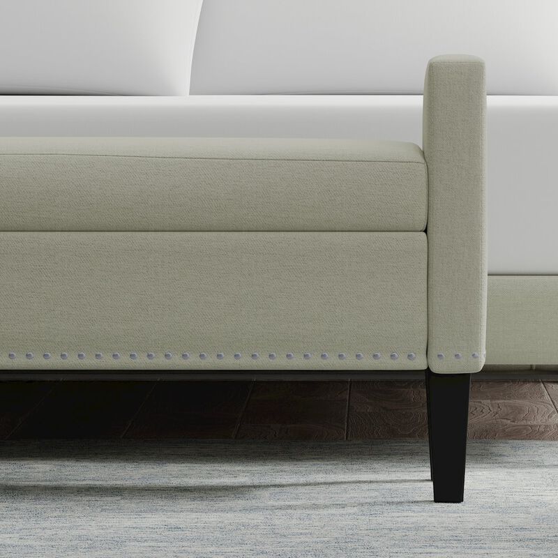 Rize Home 46 Storage Bench with Arms + Nailhead Trim - Beige image number 3
