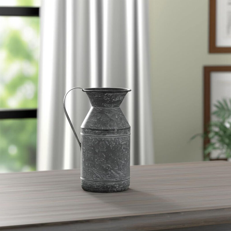 Hivvago 11 Inch Gray Metal Jug Vase