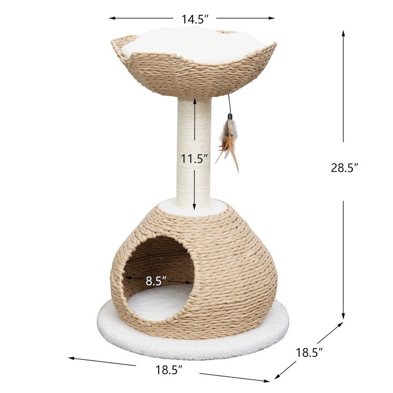 Petpals 29-in Walk Up Paper Rope Condo & Perch With Sisal Post Cat Tree, Tan & Cream
