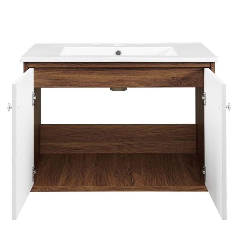 Modway Transmit Wall-Mount, 30" Bathroom Vanity, Walnut White image number 6