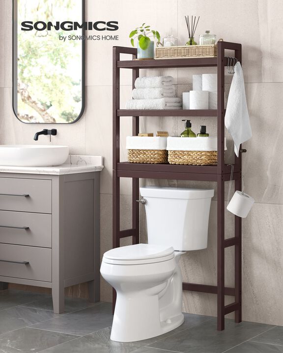 3-Tier Over Toilet Bathroom Organizer with Adjustable Shelf for Space-Saving Storage