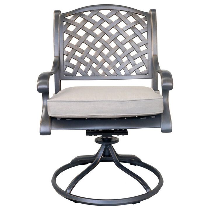 27 Inch Swivel Outdoor Patio Dining Chair, Set of 2, Bronze-Benzara