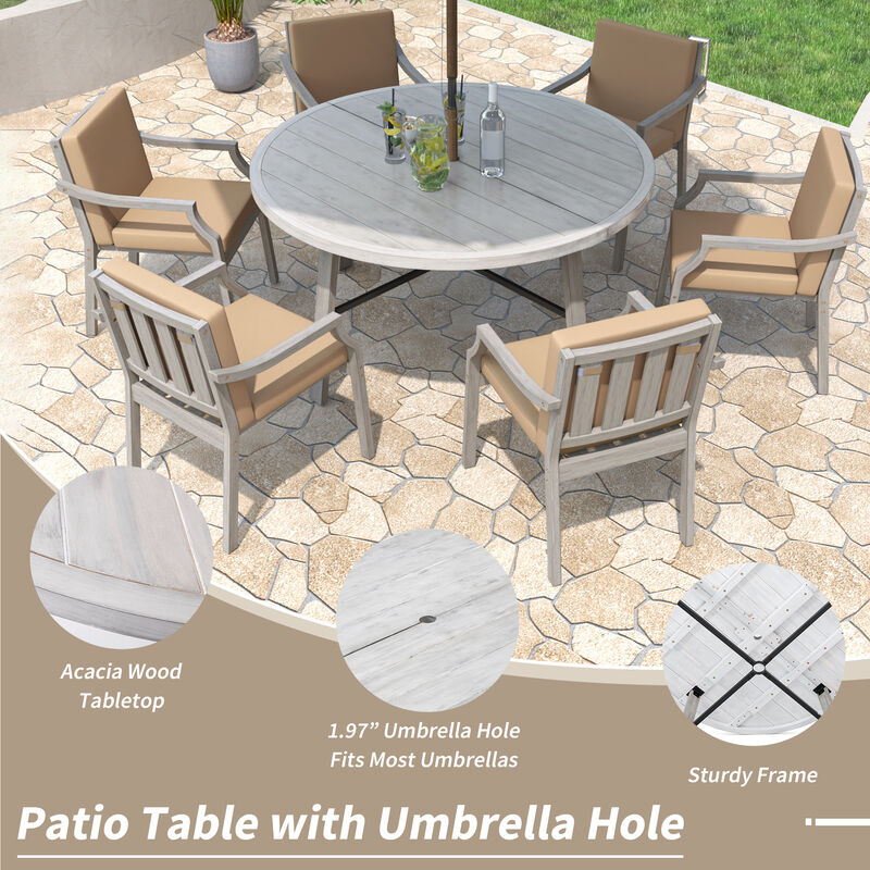 Merax Outdoor Dinning Set 6-Person Outdoor Wooden Dinning Set with an Umbrella Hole