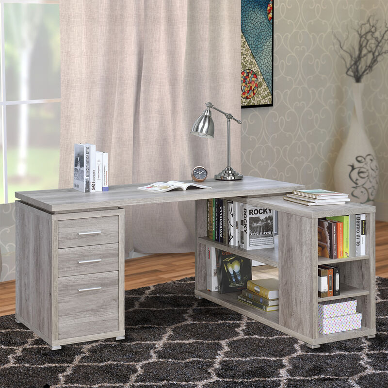 Contemporary Style L Shaped Office Desk, Gray-Benzara