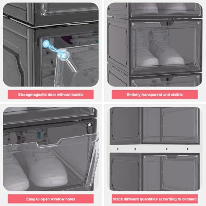 Shoe Organizer Black Box 6 Stackable Plastic Clear Box Magnetic image number 3