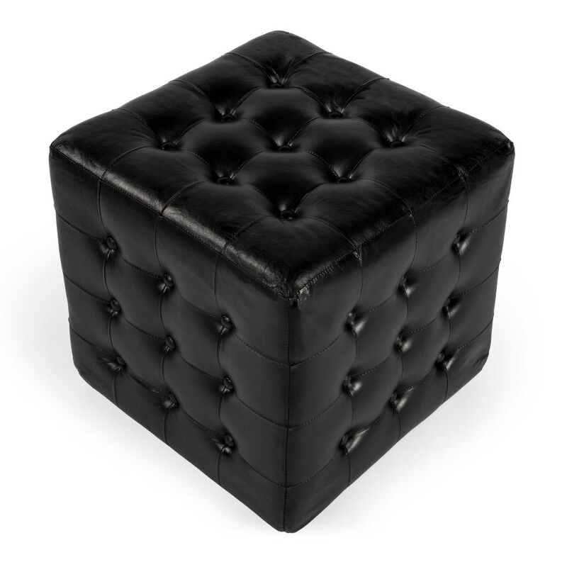Butler Specialty Leon Leather Cube Ottoman, Black image number 4