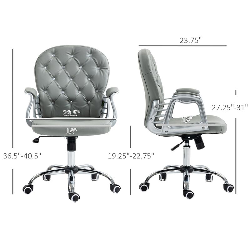 Gray PU Leather Desk Chair: Tufted, Padded Arms, Adjustable image number 2