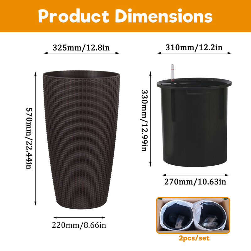 WOW PIONEER Set of 2 Tall Indoor Outdoor Planters with Automatic Watering System, Water Level Monitor, Inner Bucket for Garden, Patio, Porch, Backyard image number 2
