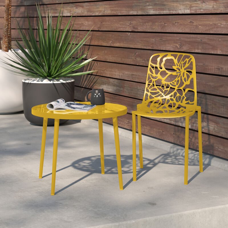 LeisureMod Devon Modern Indoor Outdoor Aluminum Dining Chair in Yellow