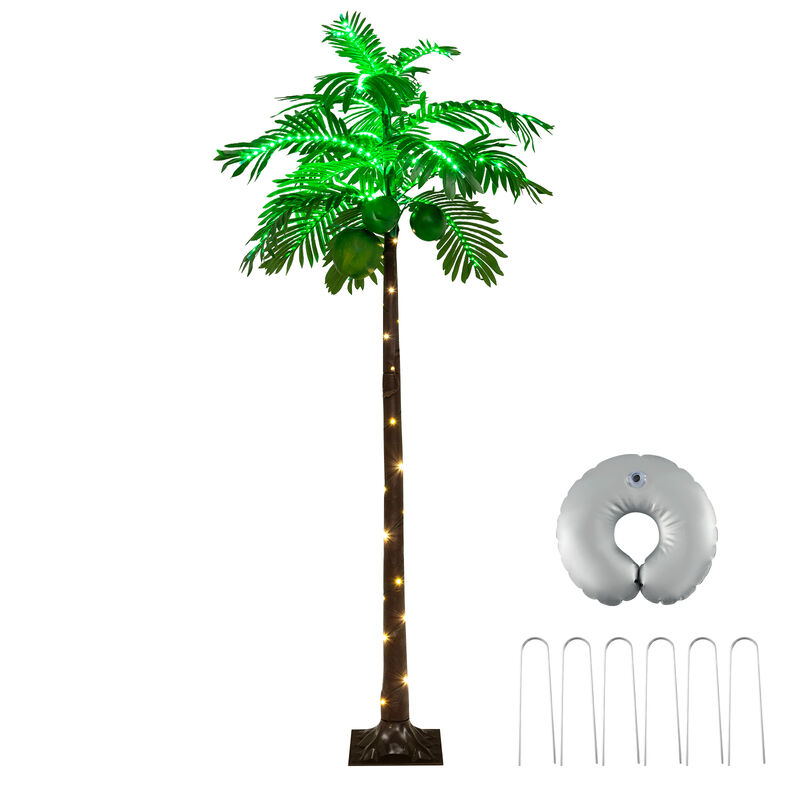 6 FT LED Lighted Artificial Palm Tree Hawaiian Style Tropical with Water Bag