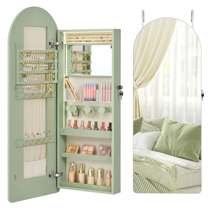 Door Mounted Wide Jewelry Cabinet with LED Lights Storage Mirror