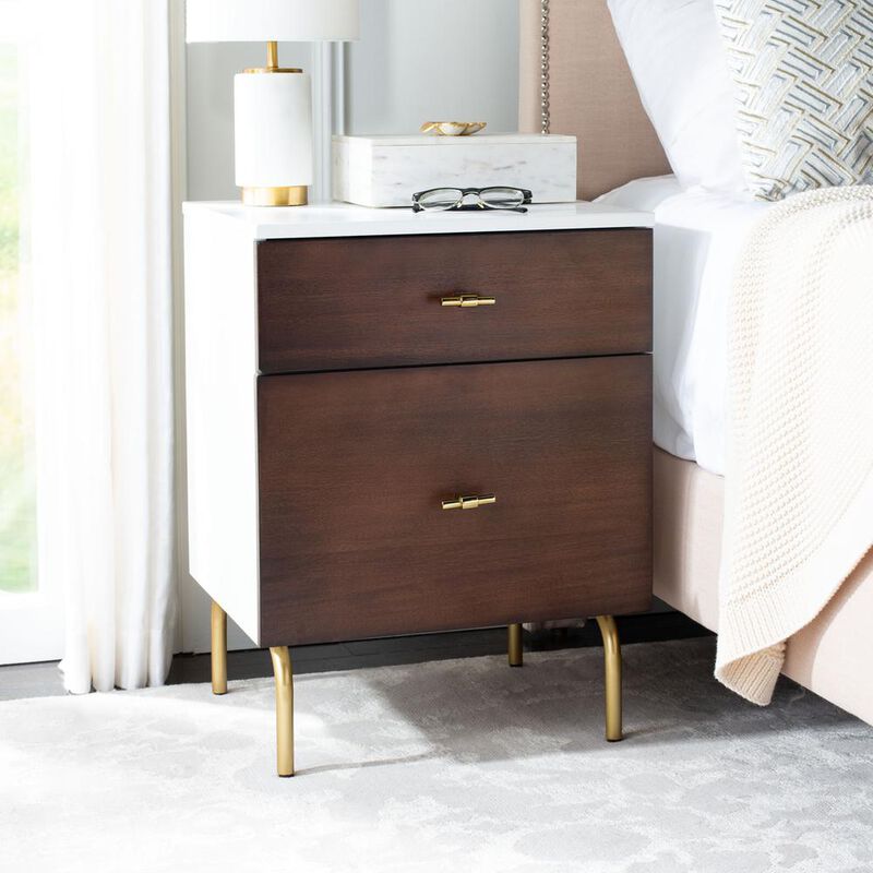 Safavieh Genevieve 2 Drawer Nightstand, White/Gold