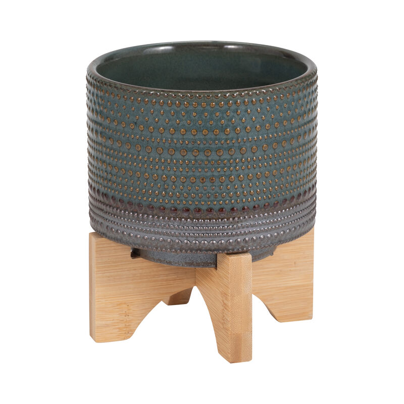 5" Dotted Planter W/Wood Stand image number 2