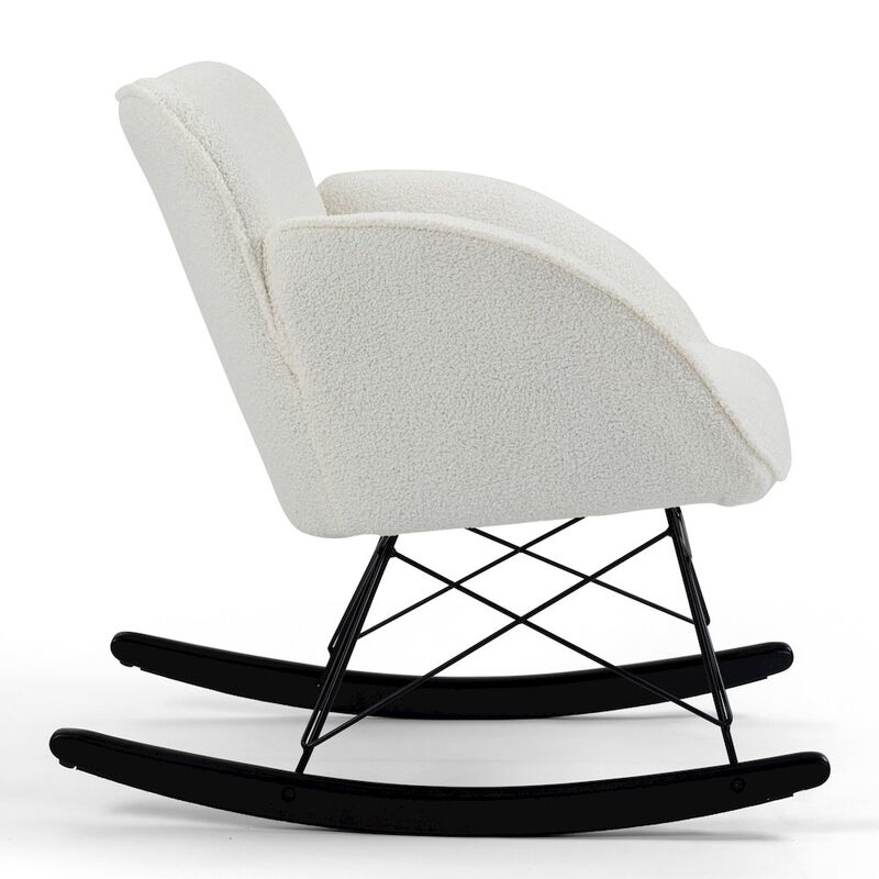 Glamour Home Ayan White Boucle Rocking Chair with Black Legs
