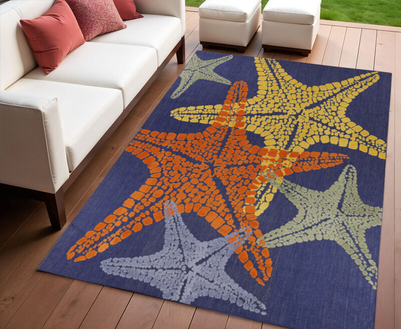 HomeRoots 4' X 6' Blue Yellow And Orange Starfish Indoor Outdoor Area Rug image number 1